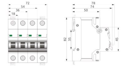 Схема габаритных размеров выключателя FB1-63 ECO 2P B5