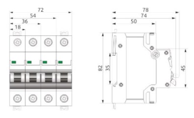 Схема габаритов выключателя FB1-63 ECO 4P B5